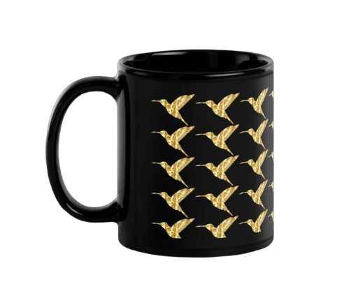 Golden Hummingbird Black Glossy Mug
