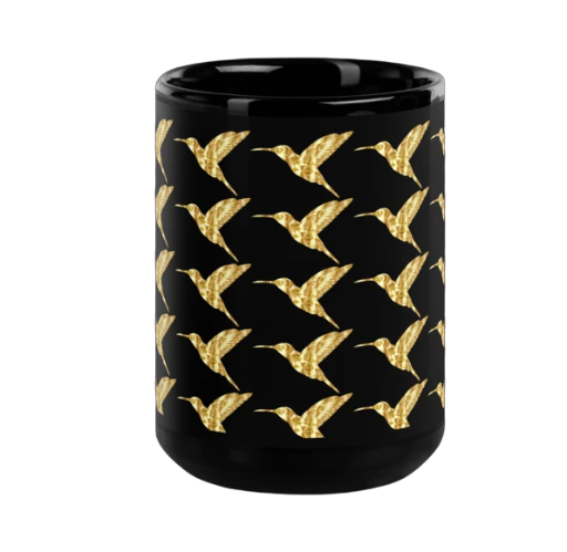 Golden Hummingbird Black Glossy Mug