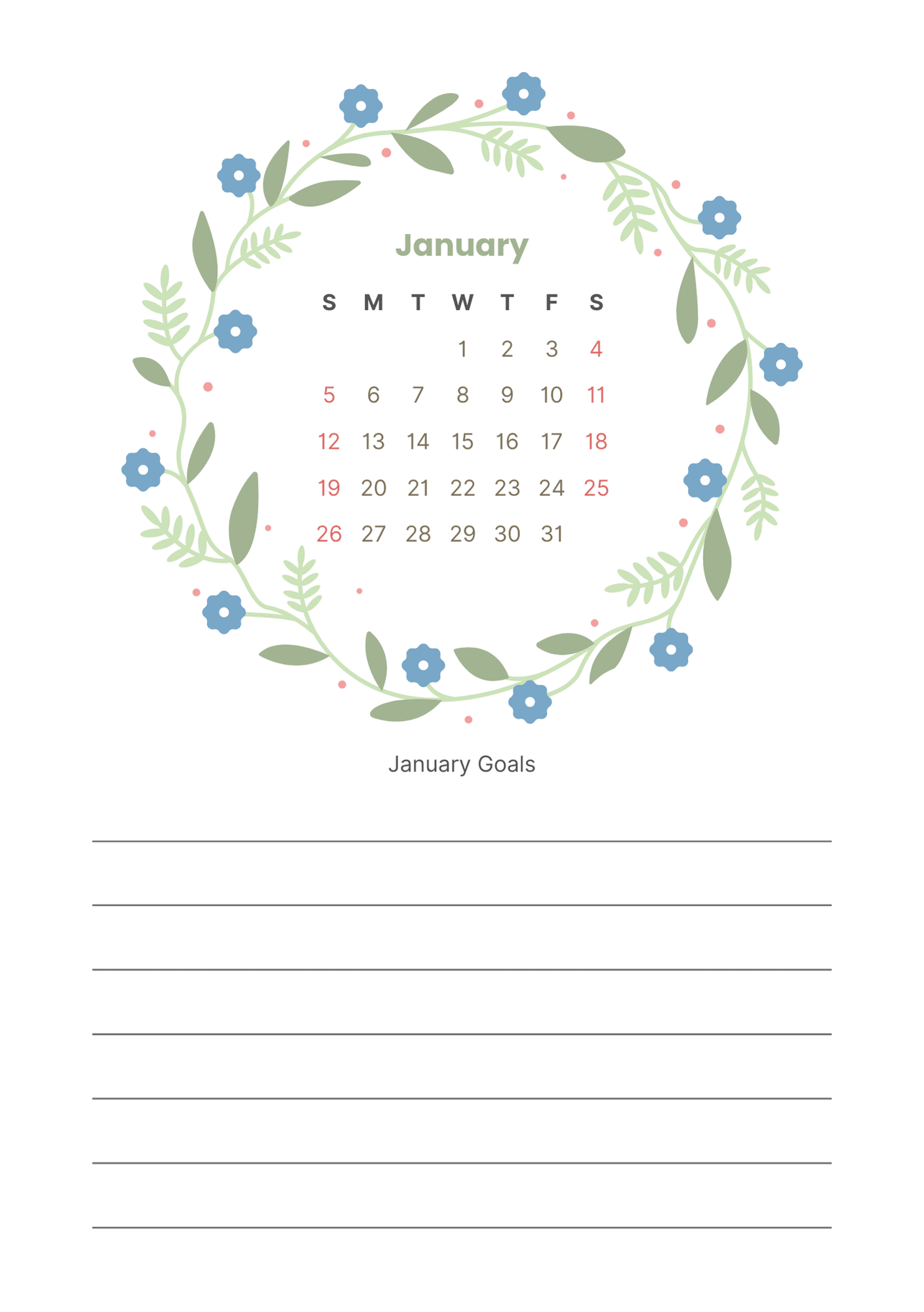 2025 Printable Digital Calendar with Monthly Goal Tracker