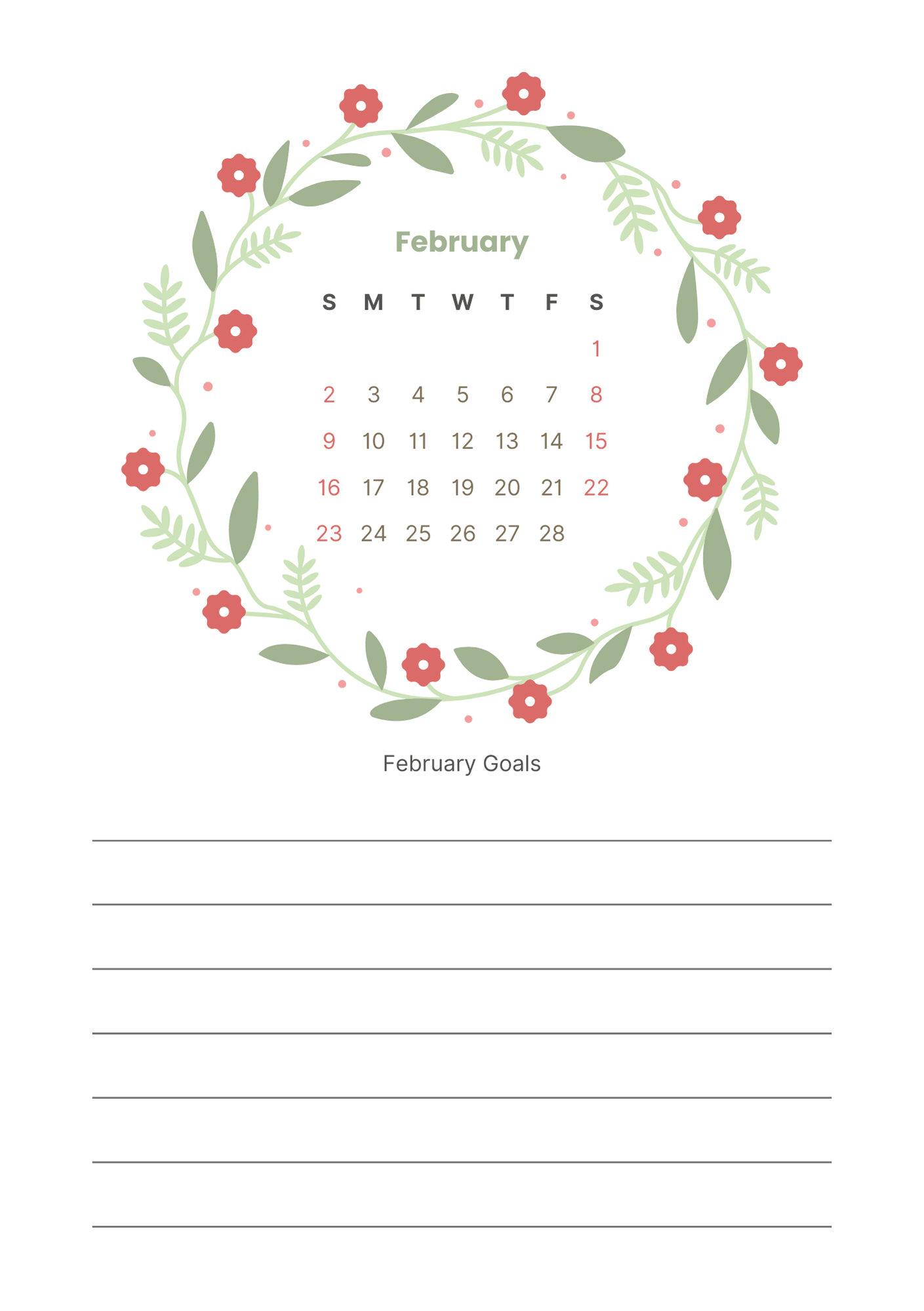 2025 Printable Digital Calendar with Monthly Goal Tracker