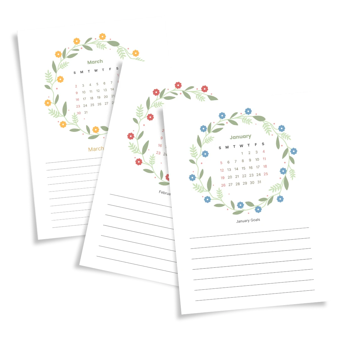 2025 Printable Digital Calendar with Monthly Goal Tracker