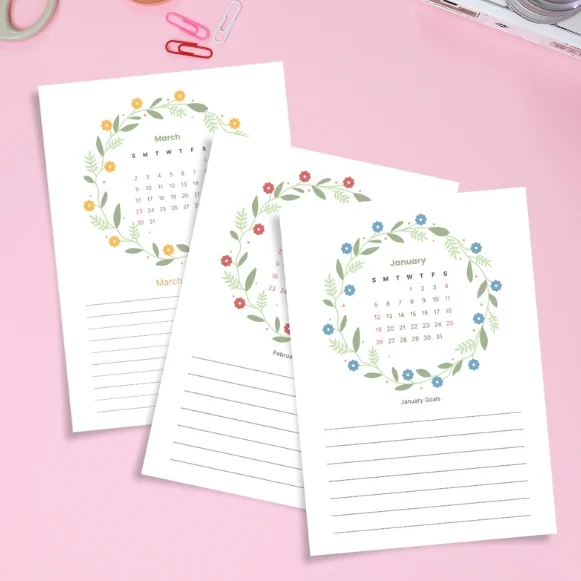 2025 Printable Digital Calendar with Monthly Goal Tracker