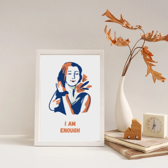 I Am Enough" Inspirational Wall Art – Affirmation Girl Illustration, 4 Color Versions, High-Resolution PDF, 6 Sizes for Home & Office, Empowerment Decor for Self-Worth & Confidence