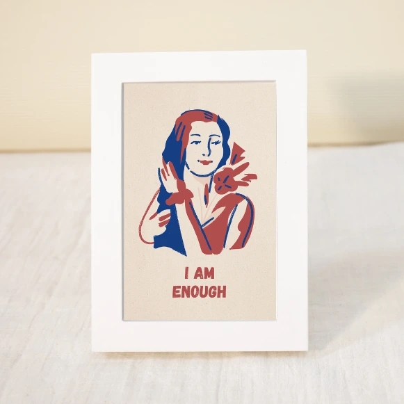 I Am Enough" Inspirational Wall Art – Affirmation Girl Illustration, 4 Color Versions, High-Resolution PDF, 6 Sizes for Home & Office, Empowerment Decor for Self-Worth & Confidence