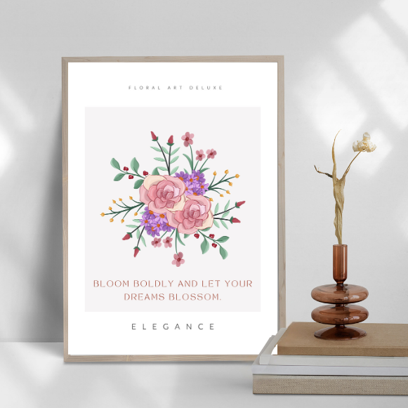 Minimalist Floral Wall Art Print | Inspirational Quote "Bloom Boldly" | Digital Download | Multiple Sizes A4-A3-A5-16x20 | Printable Home Decor | Motivational Wall Decor