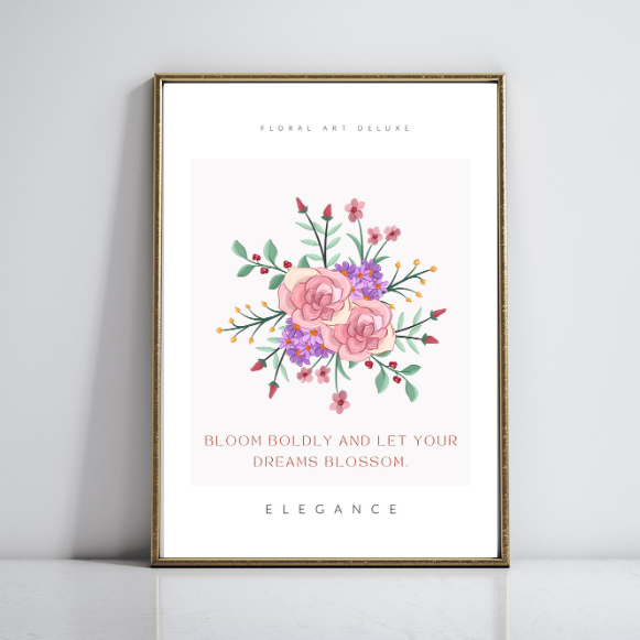 Minimalist Floral Wall Art Print | Inspirational Quote "Bloom Boldly" | Digital Download | Multiple Sizes A4-A3-A5-16x20 | Printable Home Decor | Motivational Wall Decor