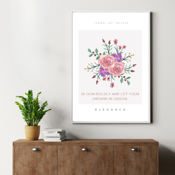 Minimalist Floral Wall Art Print | Inspirational Quote "Bloom Boldly" | Digital Download | Multiple Sizes A4-A3-A5-16x20 | Printable Home Decor | Motivational Wall Decor