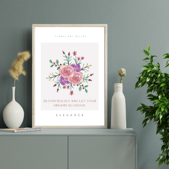 Minimalist Floral Wall Art Print | Inspirational Quote "Bloom Boldly" | Digital Download | Multiple Sizes A4-A3-A5-16x20 | Printable Home Decor | Motivational Wall Decor
