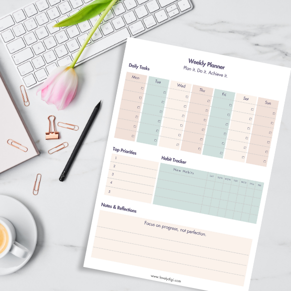 Ultimate Digital Printable Bundle: Affirmation Cards, Weekly Planner, Calendar, and Goal-Setting Tracker (A4 & A5 PDF, Instant Download)