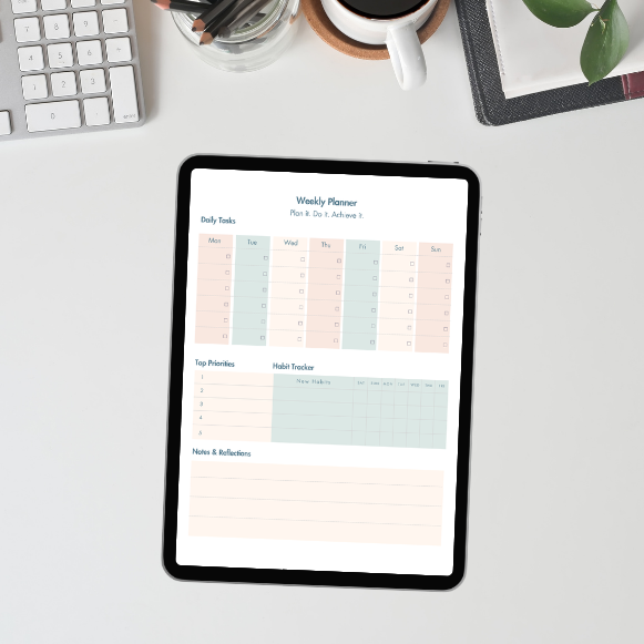 Minimal Pastel Printable Planner Bundle: Aesthetic Digital Calendar, Daily & Weekly Planners, 9 Affirmation Cards (4x6), A4/US Letter