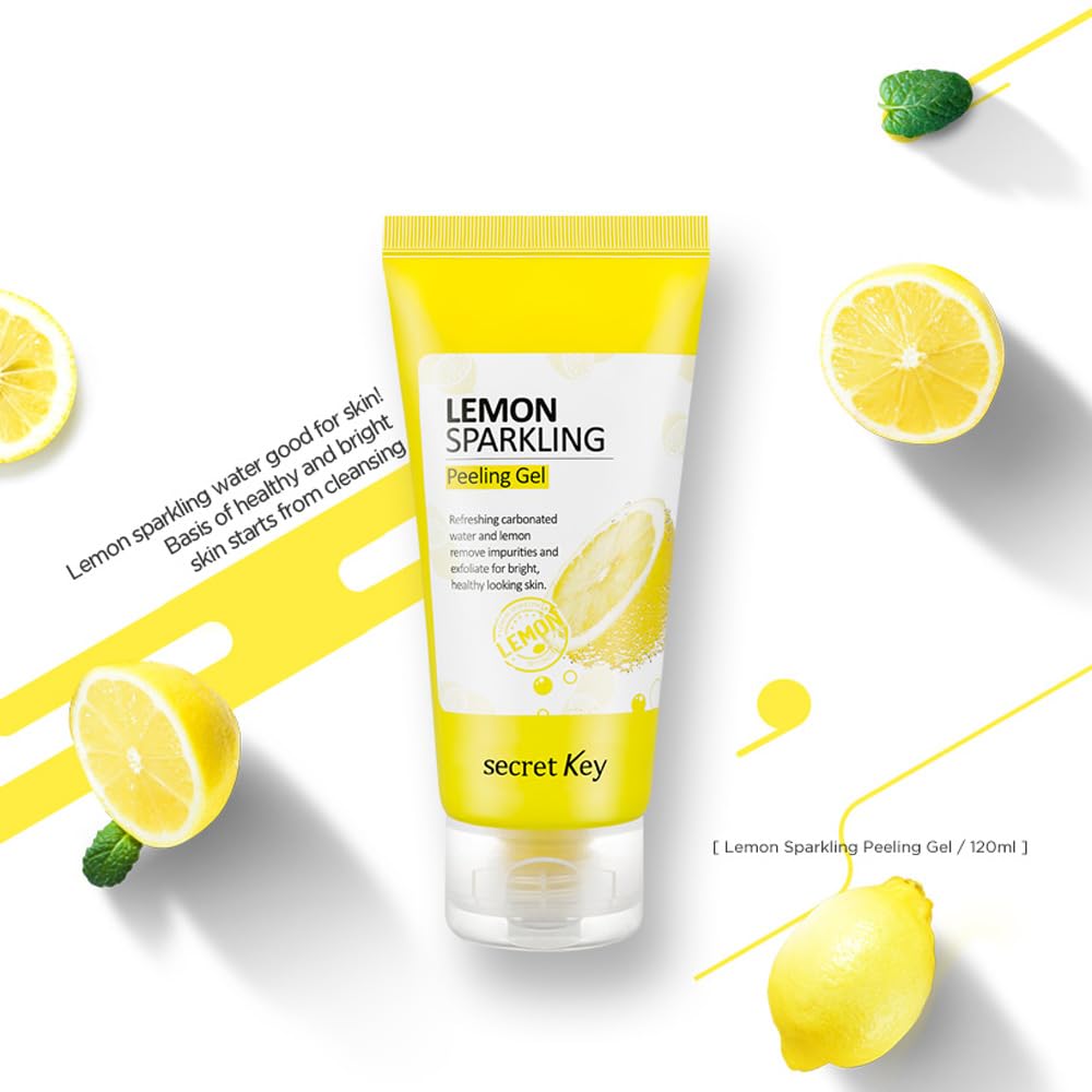 SECRETKEY Lemon Sparkling Peeling Gel, Deep Cleansing, Exfoliation, Skin Moisturization, Low Irritation for Sensitive Skin fl. 4.05 oz / 120 ml