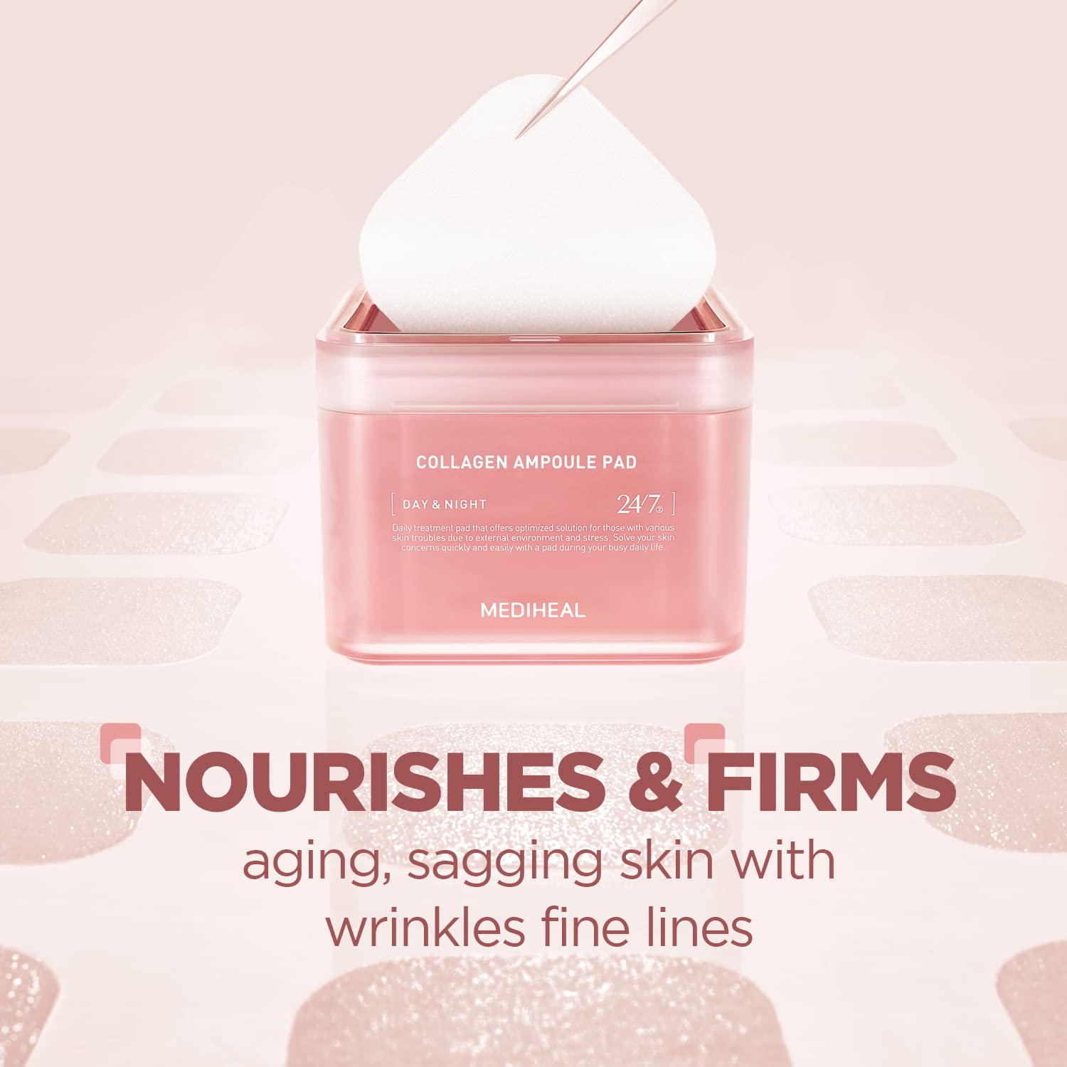 MEDIHEAL Collagen Ampoule Pad – Square Cotton Facial Toner Pads Collagen & Ceramide