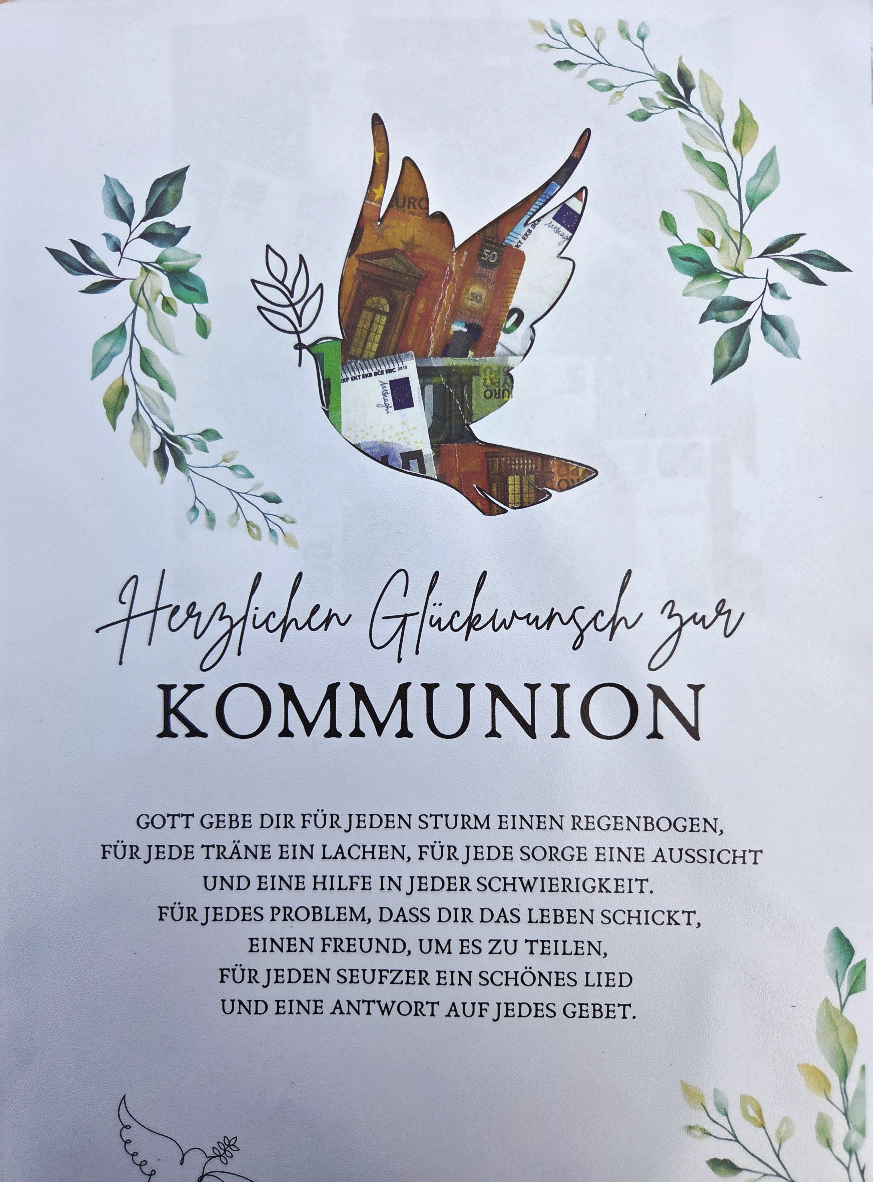 Vorlage Geldgeschenke zur Kommunion