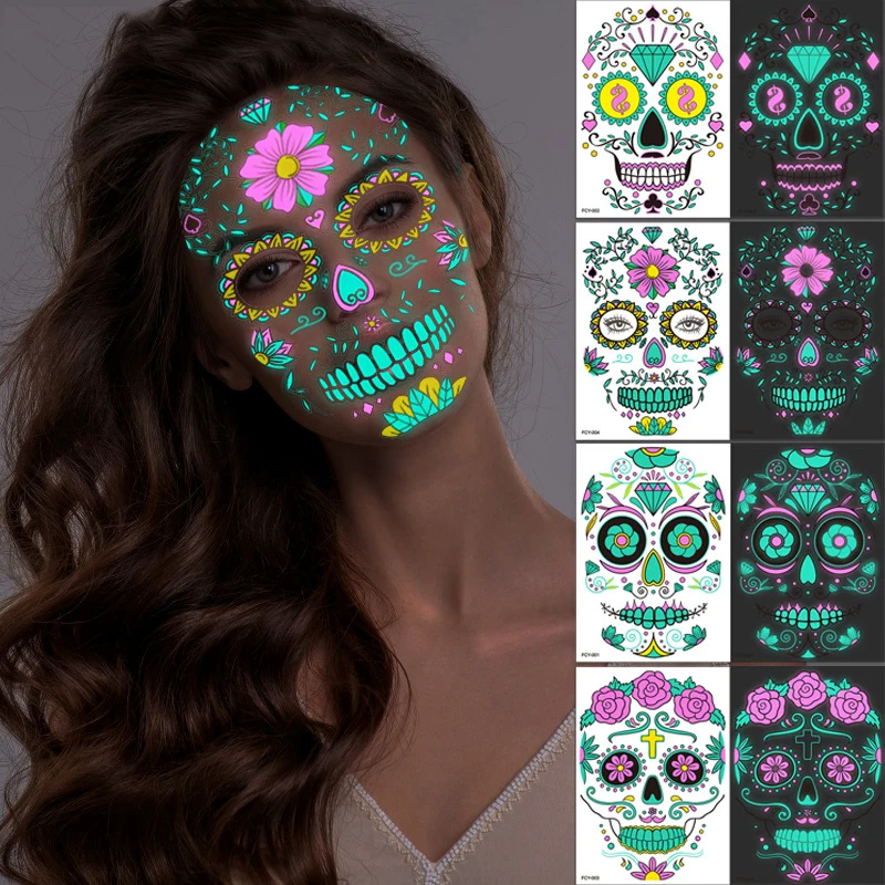 Calcomanías/Tatujaes faciales luminosas de Catrina