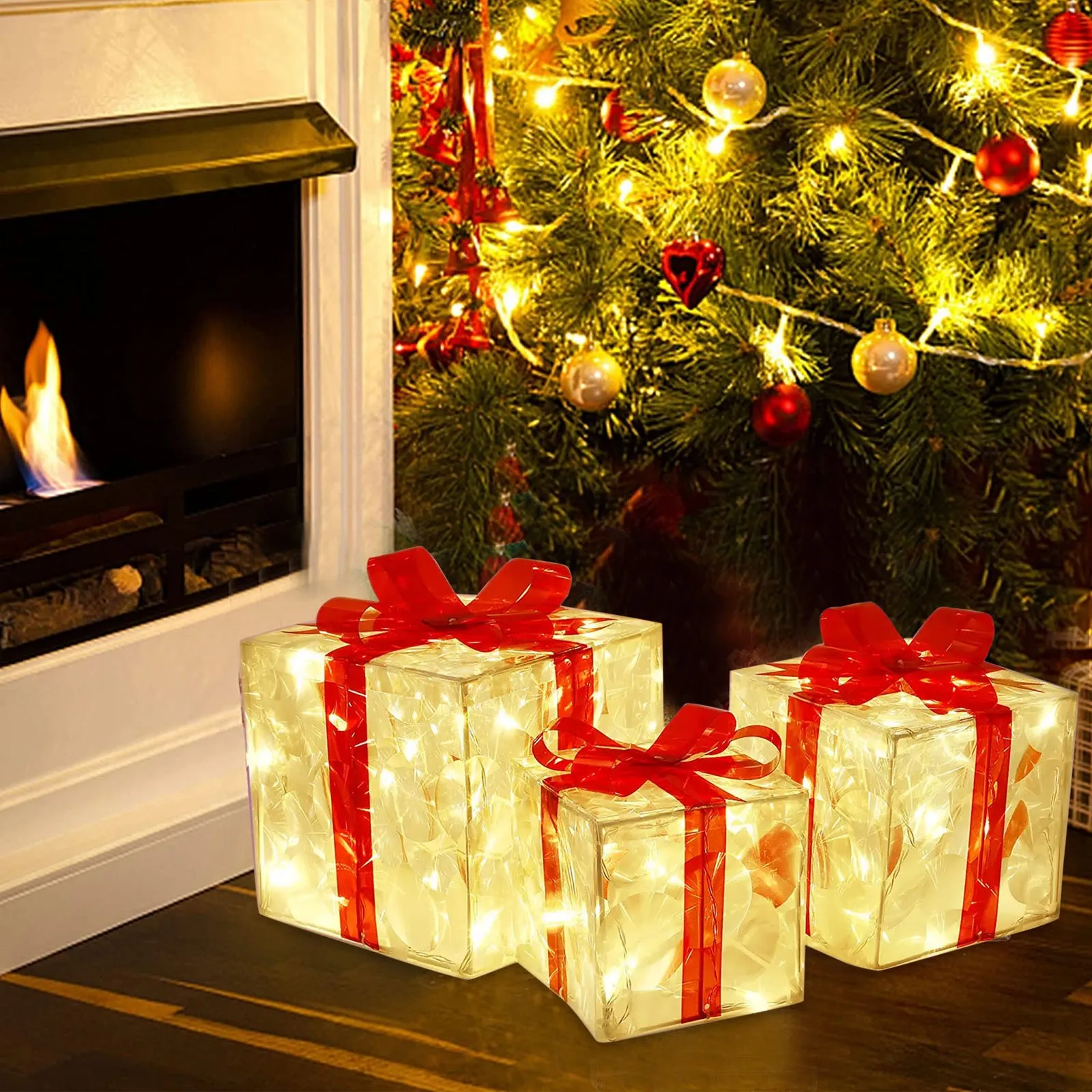 Juego de cajas de regalo iluminadas
