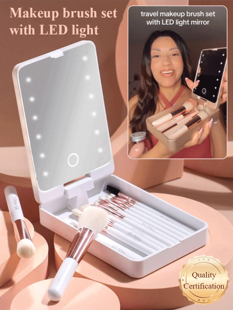 Juego de brochas con espejo iluminado