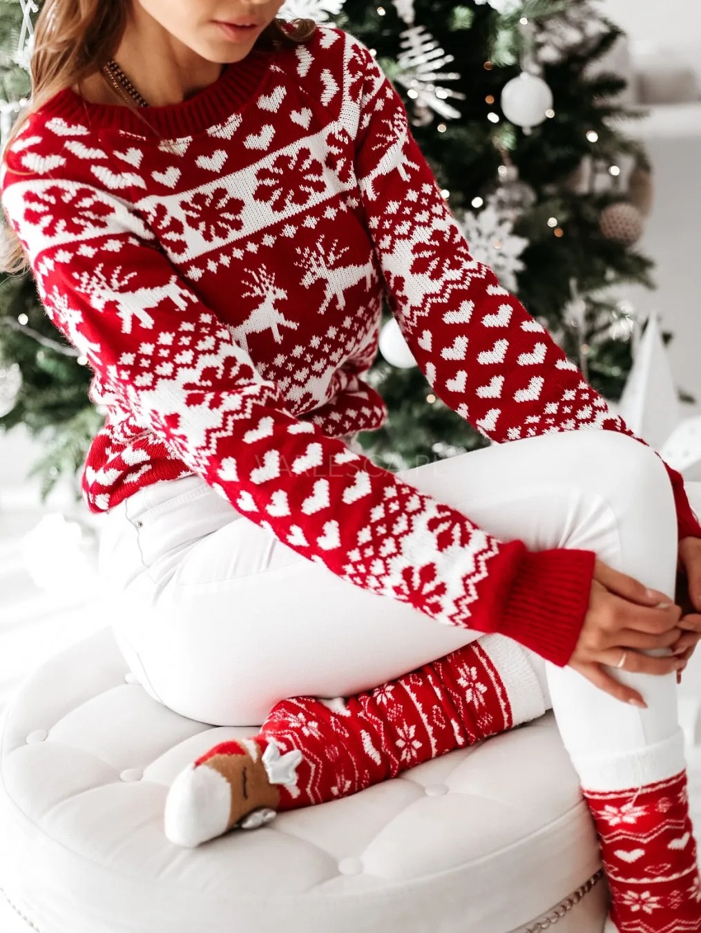 Suéter Navideño Rojo con blanco