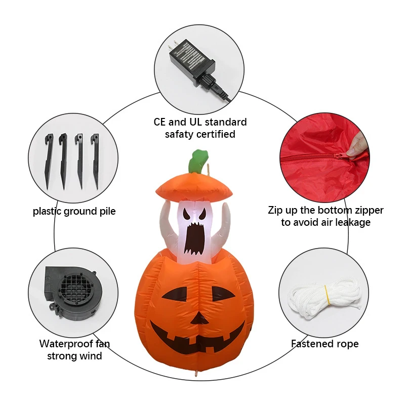 Adorno inflable de calabaza de Halloween (retraible)