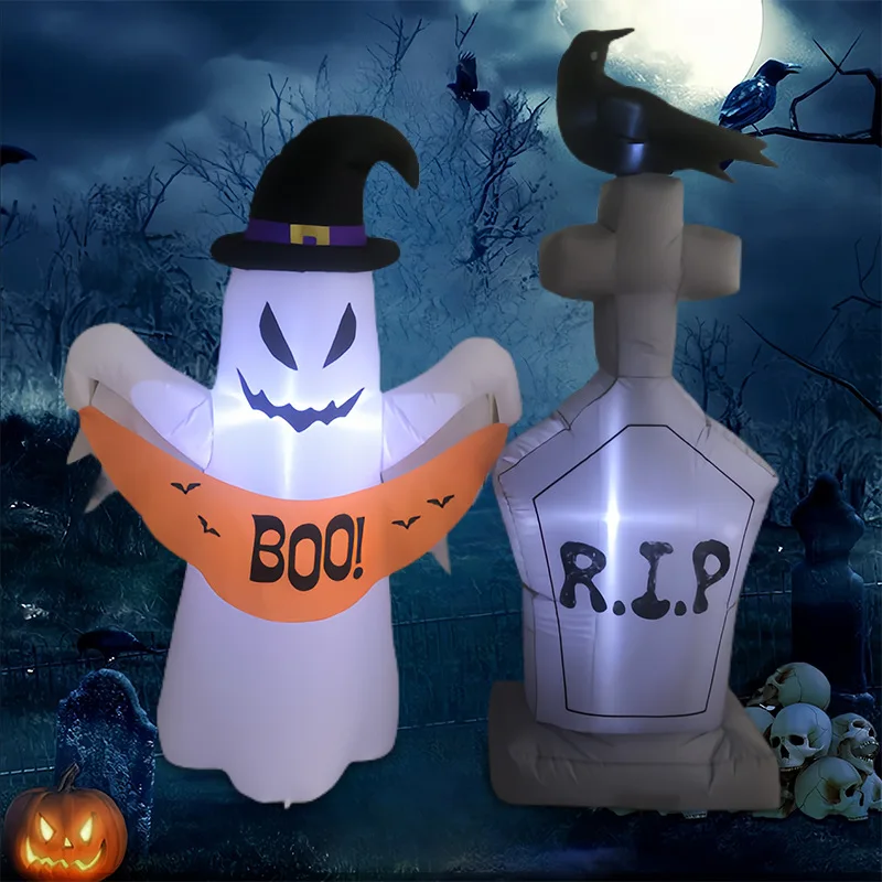 Decoración inflable de Halloween (Fantasma cuervo y lapida)