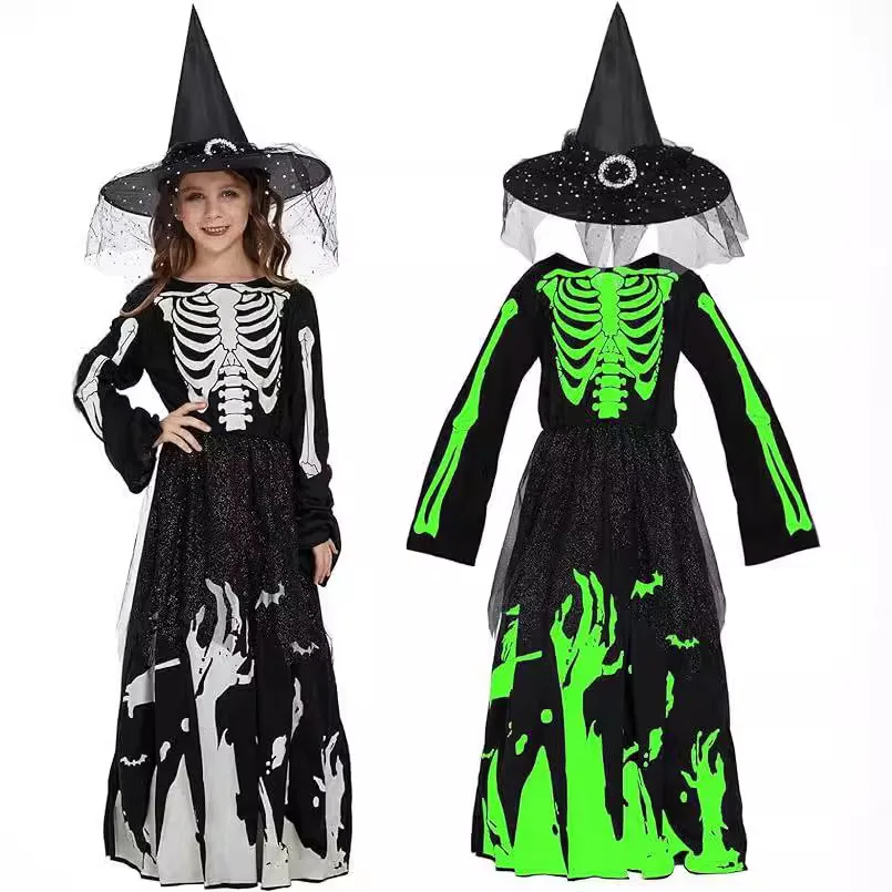 Disfraz de bruja esqueleto iluminado