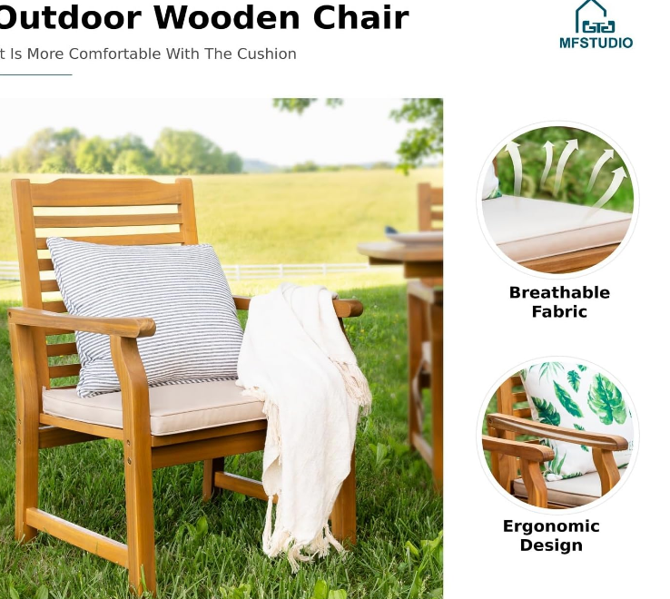 9 Pieces Patio Dining Set, Outdoor Table Chairs Set for 8, 1 x Rectangular Expandable Acacia Wood Table, 8 x Wood Dinging Chairs with Removable Cushions for Lawn, Garden, Backyard