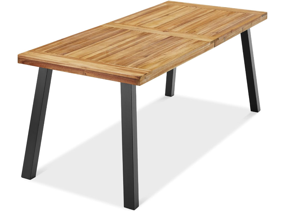 Products 6-Person Indoor Outdoor Acacia Wood Dining Table, Picnic Table w/Powder-Coated Steel, 350 Pound Capacity Legs - Natural