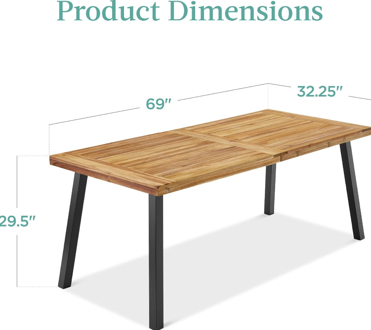 Products 6-Person Indoor Outdoor Acacia Wood Dining Table, Picnic Table w/Powder-Coated Steel, 350 Pound Capacity Legs - Natural