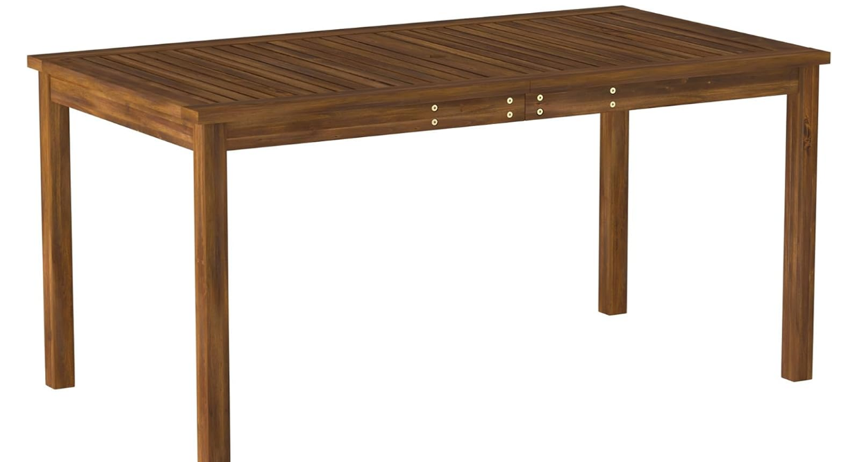 Dominica Contemporary Slatted Outdoor Dining Table, 34 Inch, Dark Brown
