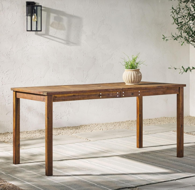 Dominica Contemporary Slatted Outdoor Dining Table, 34 Inch, Dark Brown