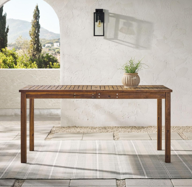 Dominica Contemporary Slatted Outdoor Dining Table, 34 Inch, Dark Brown