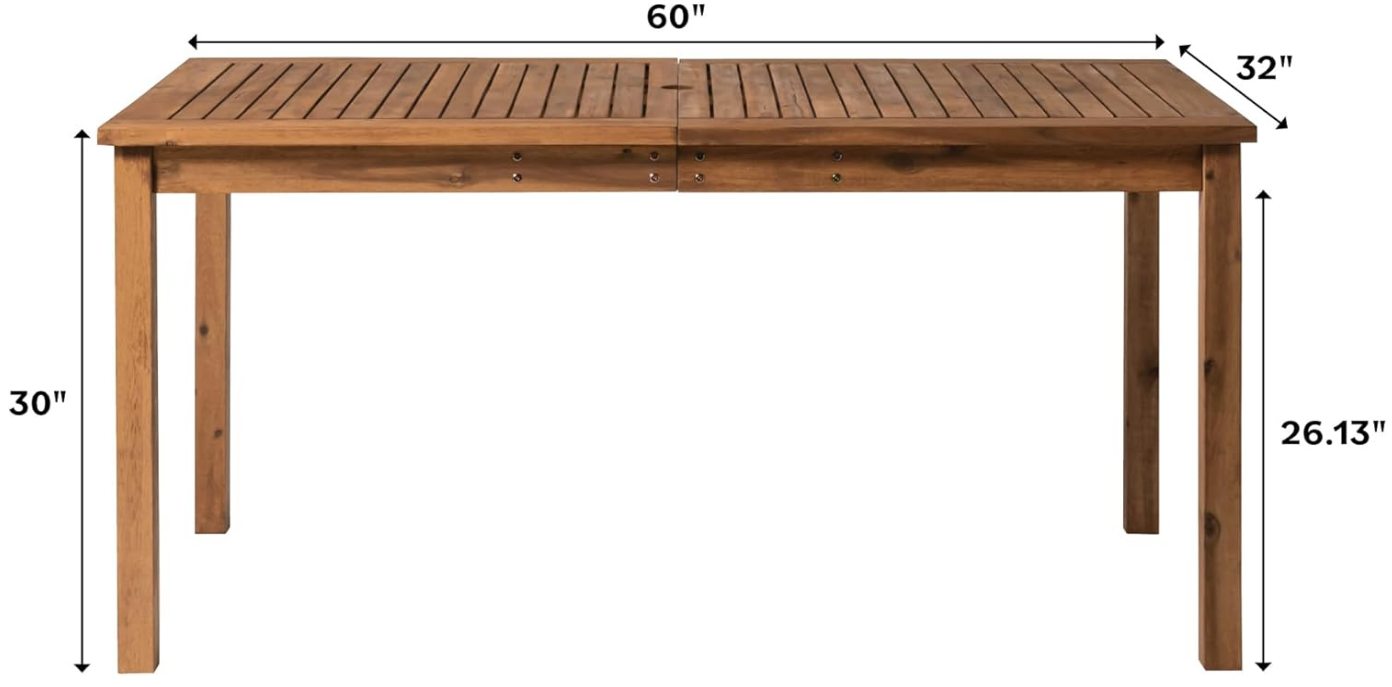 Dominica Contemporary Slatted Outdoor Dining Table, 34 Inch, Dark Brown