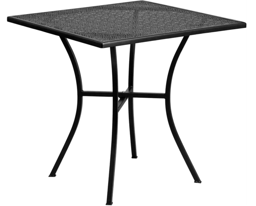 Oia 28" Commercial Grade Steel Patio Table, Modern Square Rain Flower Design Outdoor Dining Table, Black