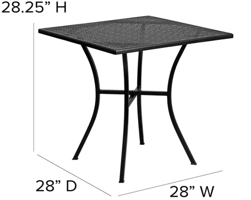 Oia 28" Commercial Grade Steel Patio Table, Modern Square Rain Flower Design Outdoor Dining Table, Black