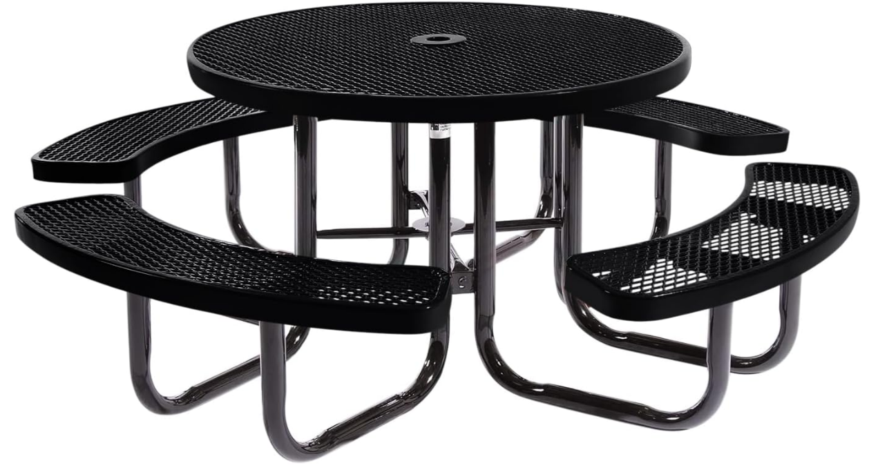 Furniture Heavy-Duty Portable Outdoor Picnic Table with Umbrella Hole, Expanded Metal Commercial-Grade Patio Dining Furniture Made in America (46" Round Top, Black)