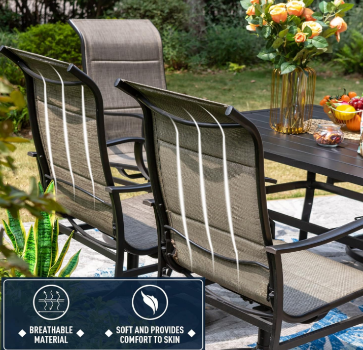 Patio Dining Set 7 Pieces, 6 x Swivel Patio Dining Chairs High Back and Large 64" Metal Dining Table, Patio Furniture Set Support 350lbs