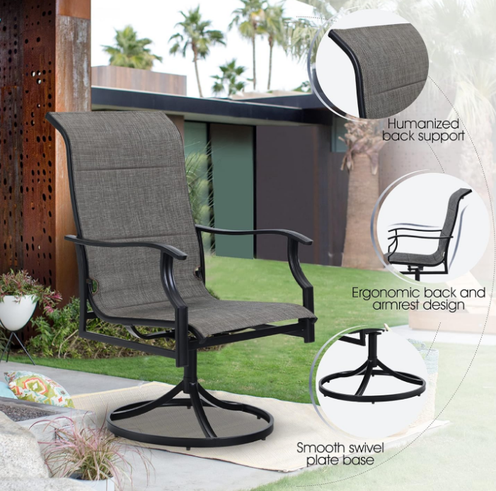 Patio Dining Set 7 Pieces, 6 x Swivel Patio Dining Chairs High Back and Large 64" Metal Dining Table, Patio Furniture Set Support 350lbs