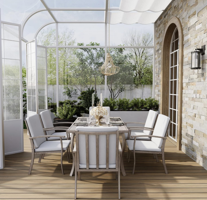 7 Piece Patio Dining Set, Aluminum Outdoor Dining Set for 6, Aluminum Dining Table and Chairs Set, Patio Dining Furniture with Aluminum Table, Chairs and Washable Cushions (Gray)
