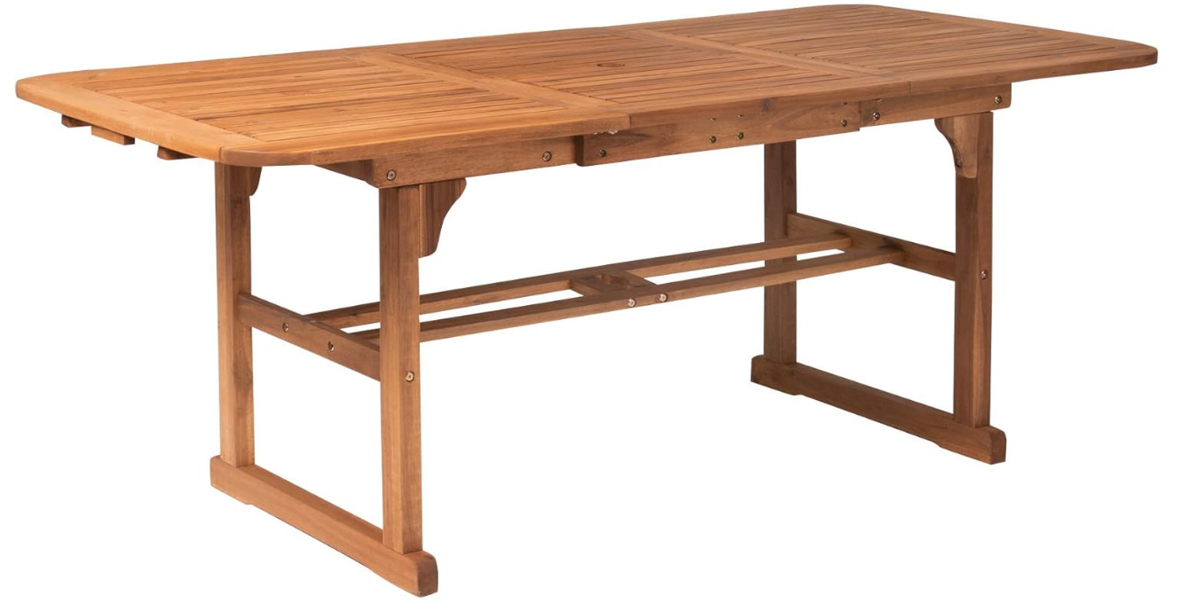 Maui Modern Solid Acacia Wood Slatted Patio Dining Table, 78 Inch, Brown