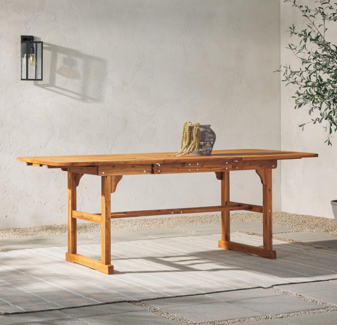 Maui Modern Solid Acacia Wood Slatted Patio Dining Table, 78 Inch, Brown