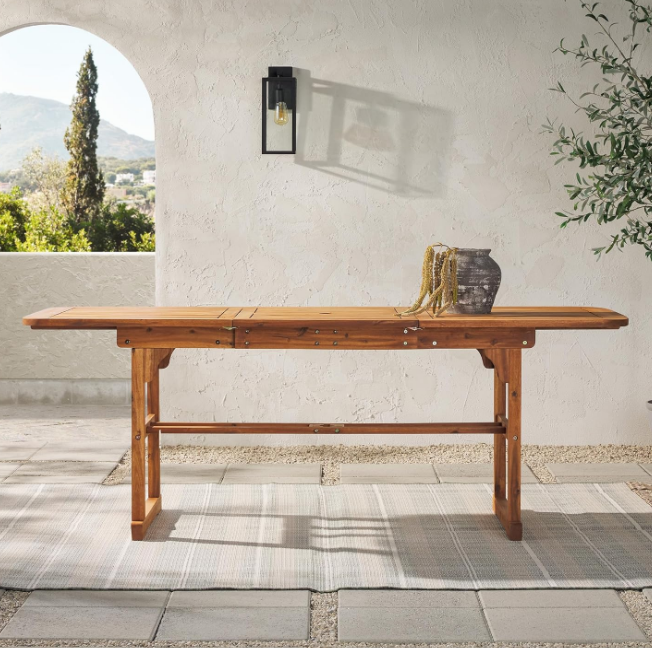 Maui Modern Solid Acacia Wood Slatted Patio Dining Table, 78 Inch, Brown