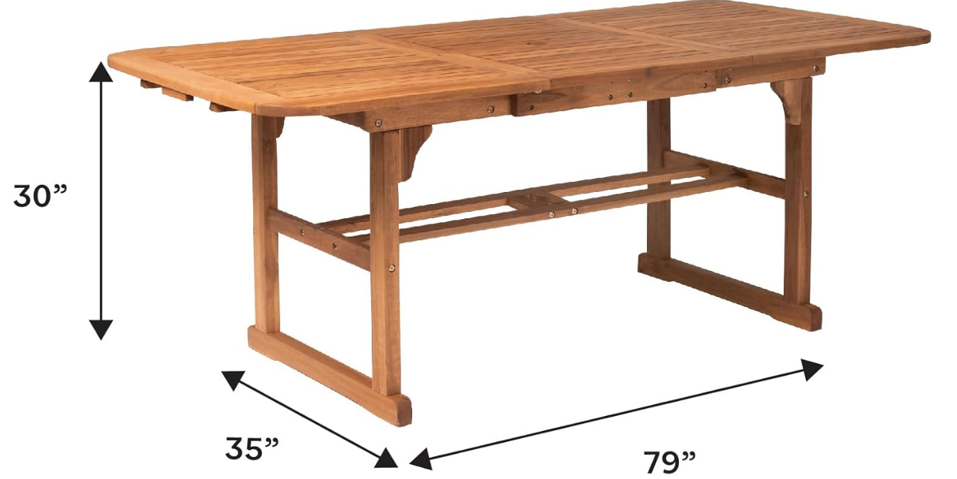 Maui Modern Solid Acacia Wood Slatted Patio Dining Table, 78 Inch, Brown