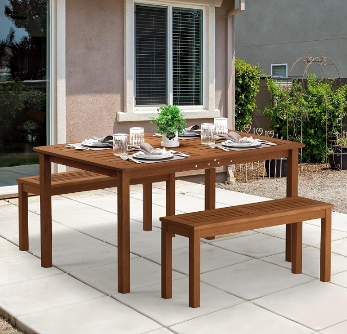 Tioman Outdoor Dining Table, Natural 35.5"D x 59.0"W x 29.0"H