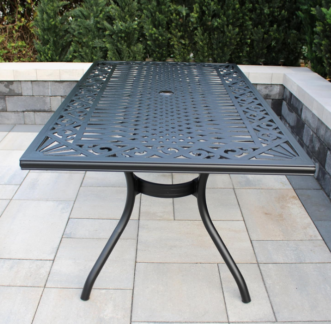 1827-RECTANGLE-68-ORNATE-TABLE-LBK Ornate Outdoor Mesh Aluminum Black 68-in Rectangle Patio Dining Table