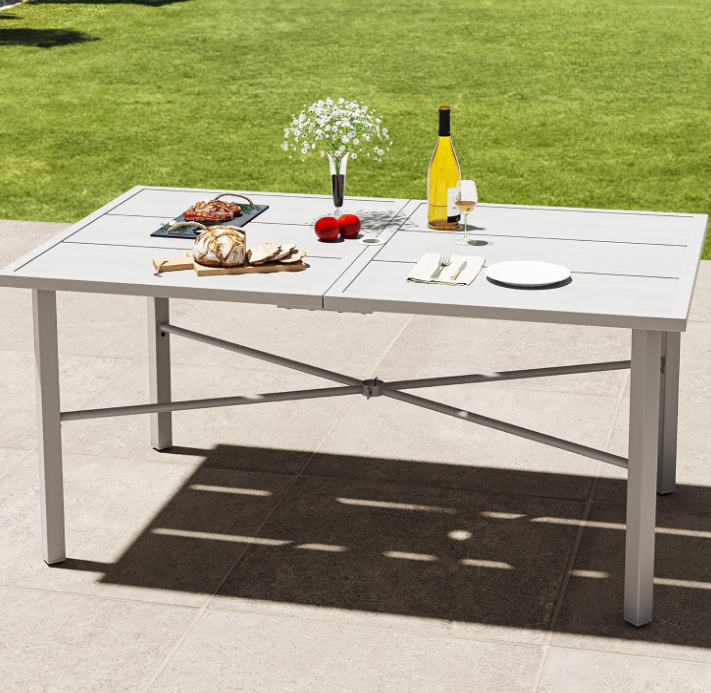 59" Rectangular Outdoor Patio Dining Table for 6-Person, Outdoor Patio Dining Table with 2" Umbrella Hole and Sturdy Iron Frame Perfect for Lawn Backyard Garden, Gray