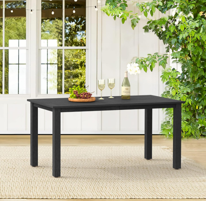 6-Person HDPS Outdoor Dining Table, Weather-Resistant Rectangle Patio Dining Table, 500 LBS Weight Capacity, Outdoor Patio Table for Outside Indoor, Lawn, Garden, and Backyard, Black