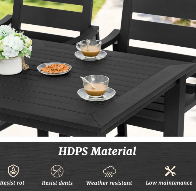6-Person HDPS Outdoor Dining Table, Weather-Resistant Rectangle Patio Dining Table, 500 LBS Weight Capacity, Outdoor Patio Table for Outside Indoor, Lawn, Garden, and Backyard, Black