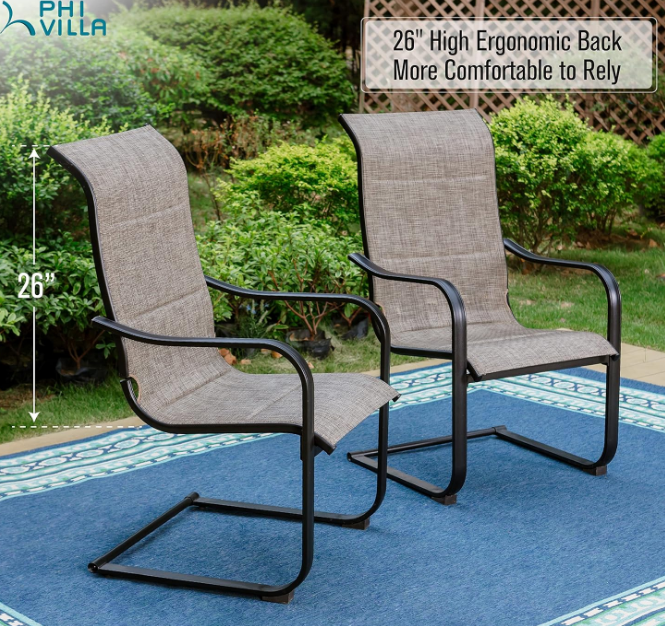 9 pcs Patio Table Chairs Set,Large Square Table with Umbrella Hole and 8 Spring Dining Chairs, Quick-Drying Textilene Fabric & E-Coating Rustproof for All-Weather