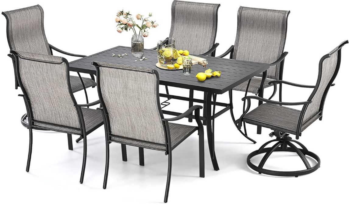 Patio Dining Set,7 Piece Outdoor Dining Set,Patio Furniture Sets,2 Swivel Dining Chairs,4 Reg.Dining Chairs,Textilene Furniture Set for Patio,Yard,Pool (Gray)