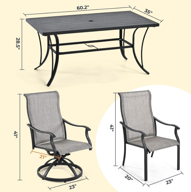 Patio Dining Set,7 Piece Outdoor Dining Set,Patio Furniture Sets,2 Swivel Dining Chairs,4 Reg.Dining Chairs,Textilene Furniture Set for Patio,Yard,Pool (Gray)
