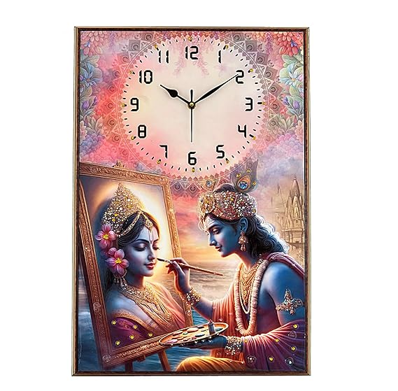Resin Wall Clock with Photo Frame Radha Krishna Picture with Wall Clock || Photo Frame Scenery || Wooden Wall Clock (Krishna Painting Radha's Picture)